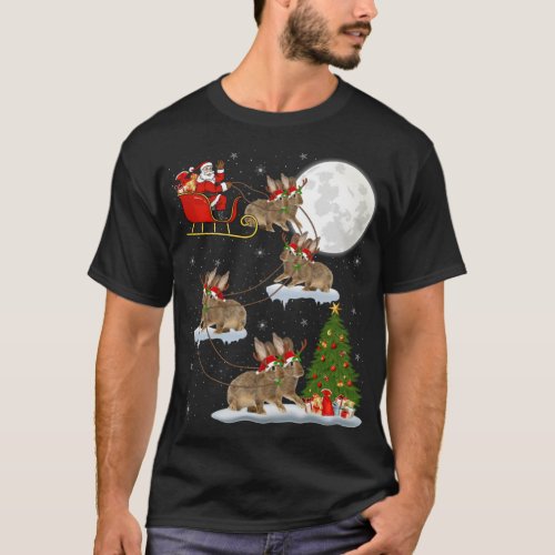 Funny Xmas Lighting Tree Santa Riding Rabbit Chris T_Shirt