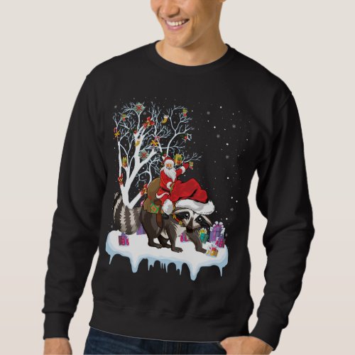 Funny Xmas Lighting Tree Santa Riding Raccoon Chri Sweatshirt