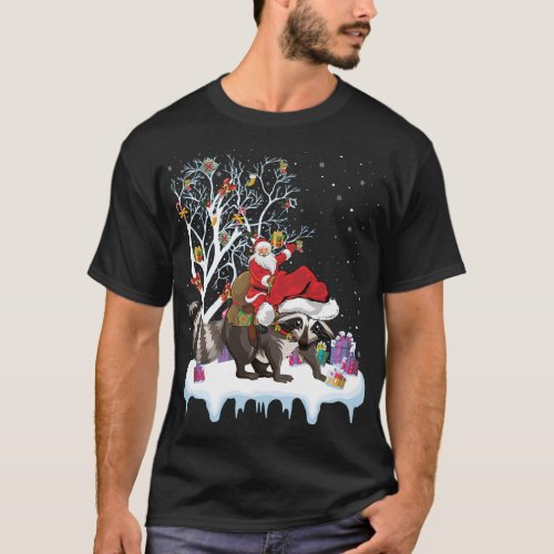 Funny Xmas Lighting Tree Santa Riding Raccoon Chri T_Shirt