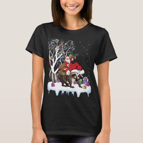 Funny Xmas Lighting Tree Santa Riding Raccoon Chri T_Shirt