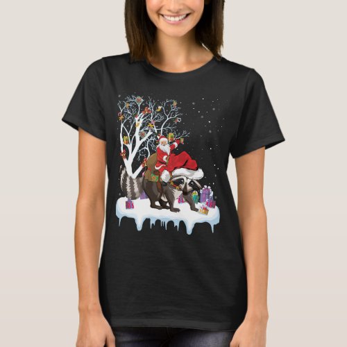 Funny Xmas Lighting Tree Santa Riding Raccoon Chri T_Shirt