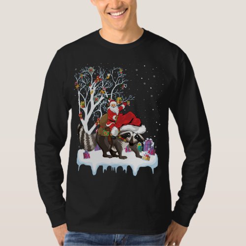 Funny Xmas Lighting Tree Santa Riding Raccoon Chri T_Shirt