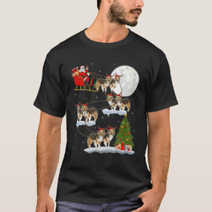 Funny Xmas Lighting Tree Santa Riding Sheltie Chri T-Shirt