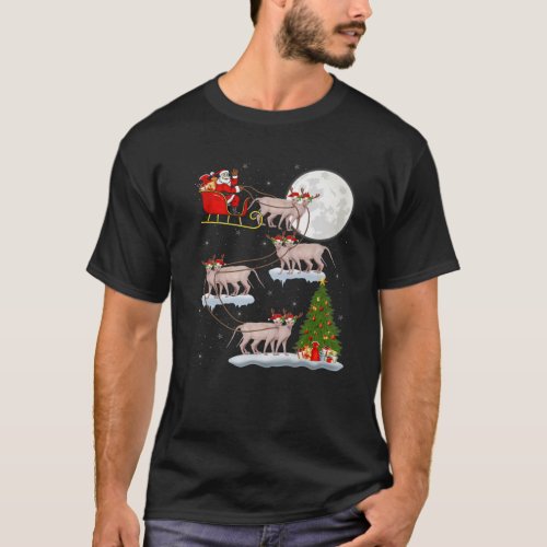 Funny Xmas Lighting Tree Santa Riding Sphynx Cat C T_Shirt