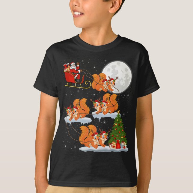 Funny Xmas Lighting Tree Santa Riding Squirrel Chr T-Shirt (Front)