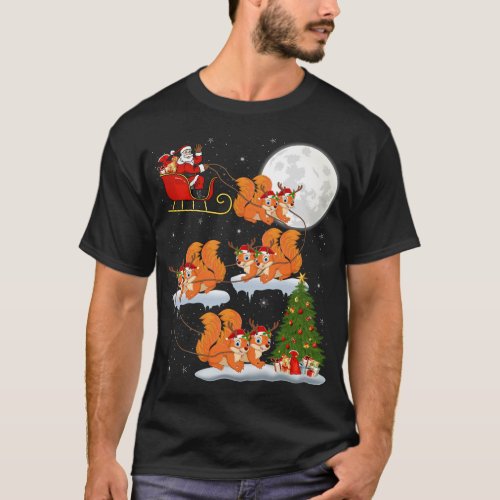 Funny Xmas Lighting Tree Santa Riding Squirrel Chr T_Shirt