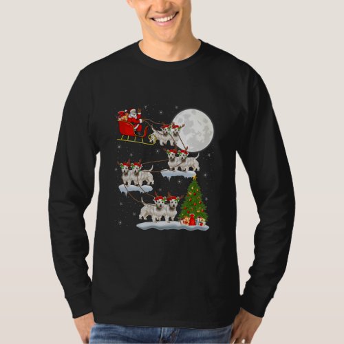 Funny Xmas Lighting Tree Santa Riding Westie T_Shirt