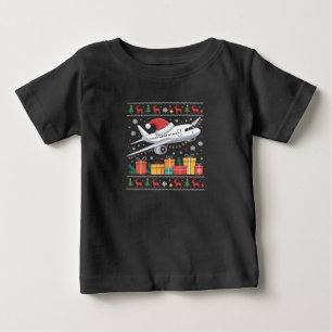 Funny Xmas Lighting Tree Santa Ugly Airplane  Baby T-Shirt
