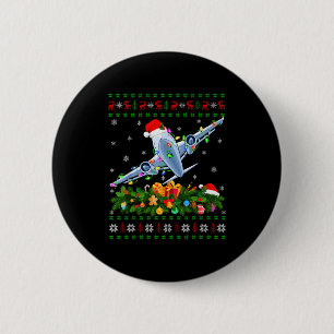 Funny Xmas Lighting Tree Santa Ugly Airplane Chris Button