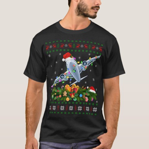 Funny Xmas Lighting Tree Santa Ugly Airplane Chris T_Shirt