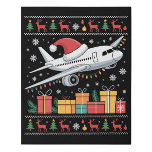 Funny Xmas Lighting Tree Santa Ugly Airplane  Faux Canvas Print