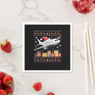 Funny Xmas Lighting Tree Santa Ugly Airplane  Napkins