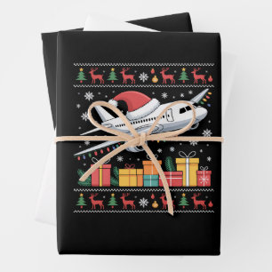 Funny Xmas Lighting Tree Santa Ugly Airplane Wrapping Paper Sheets