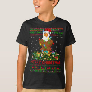 Funny Xmas Lighting Tree Santa Ugly Bald Eagle Chr T-Shirt