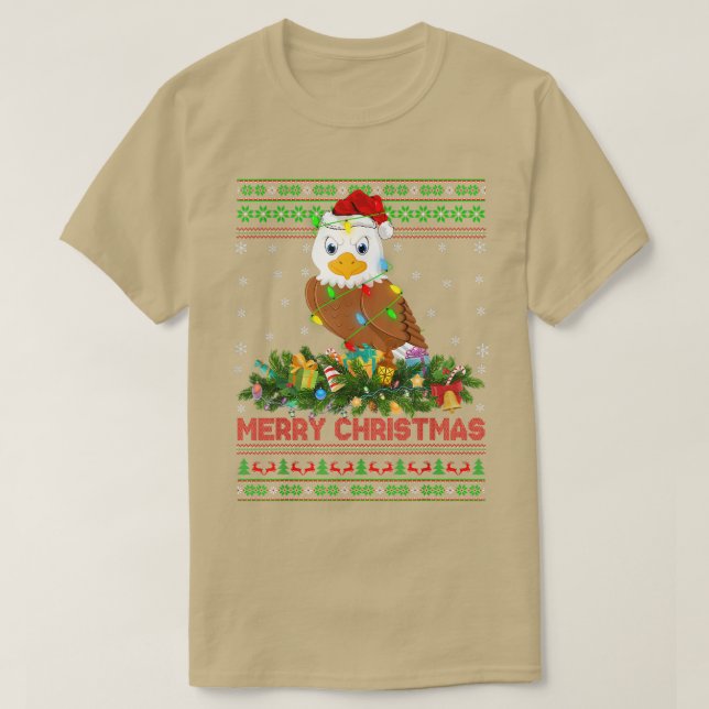 Funny Xmas Lighting Tree Santa Ugly Eagle Christma T-Shirt (Design Front)
