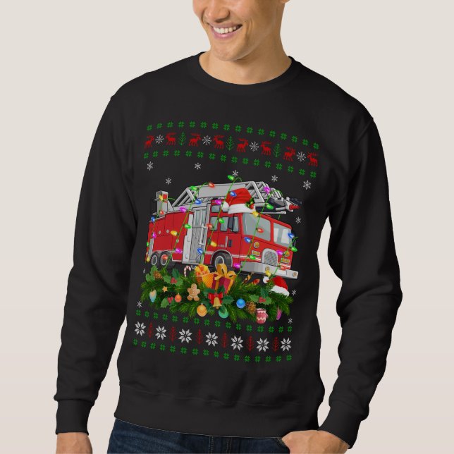 Funny Xmas Lighting Tree Santa Ugly Fire Truck Chr Sweatshirt (Front)