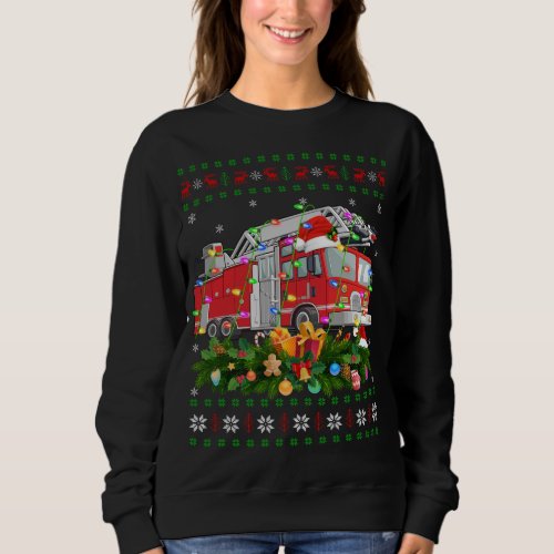 Funny Xmas Lighting Tree Santa Ugly Fire Truck Chr Sweatshirt