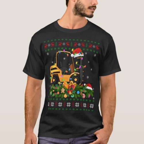 Funny Xmas Lighting Tree Santa Ugly Forklift Chris T_Shirt