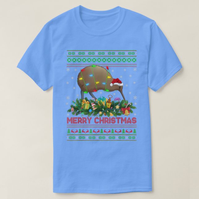 Funny Xmas Lighting Tree Santa Ugly Kiwi Bird Chri T-Shirt (Design Front)