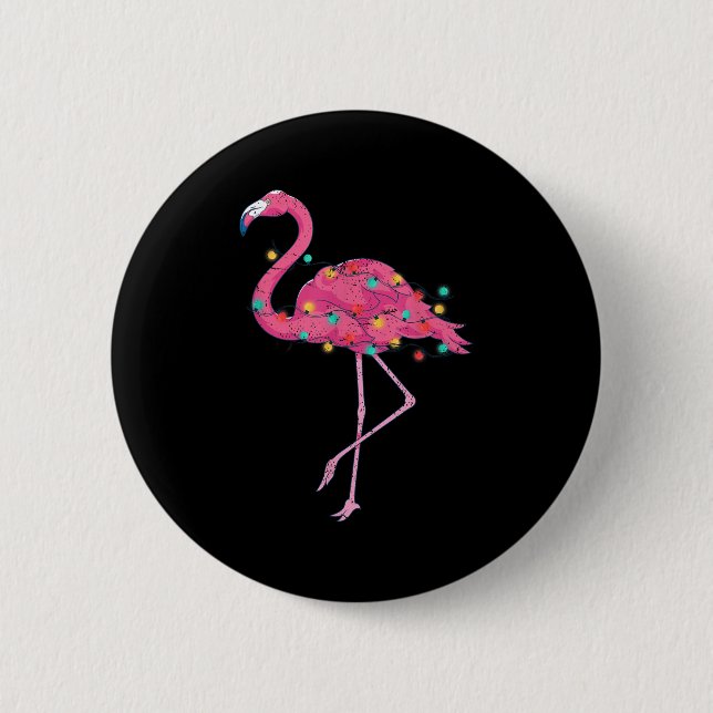 Funny Xmas Lights Nk Flamingo Trocal Christmas In  Button (Front)