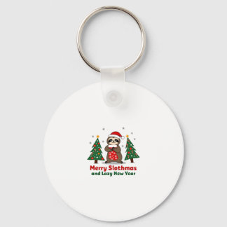 Funny Xmas Lights Stocking Santa Hat Sloth Christm Keychain