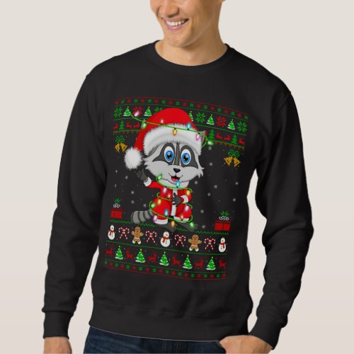 Funny Xmas Lights Ugly Sweater Style Santa Raccoon