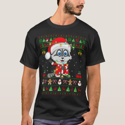 Funny Xmas Lights Ugly Sweater Style Santa Raccoon