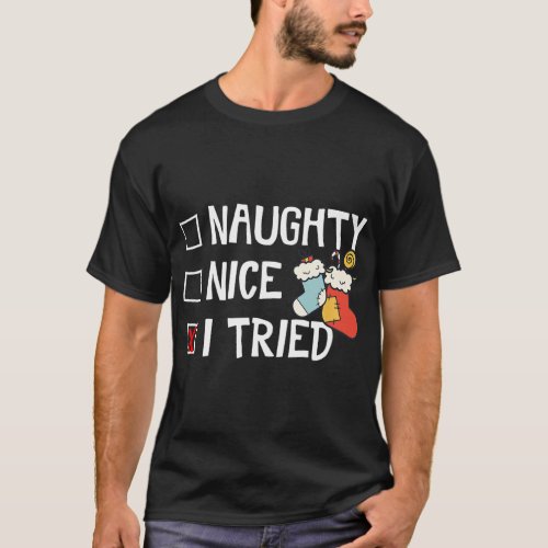 Funny Xmas Naughty Bah Humbug Nice Christmas Check T_Shirt