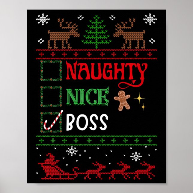 Funny Xmas Nice Naughty List Christmas Boss  Poster (Front)