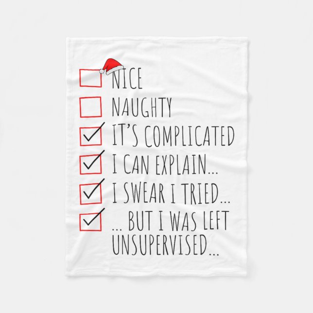 Funny Xmas Nice Naughty List I Can Explain I Swear Fleece Blanket (Front)