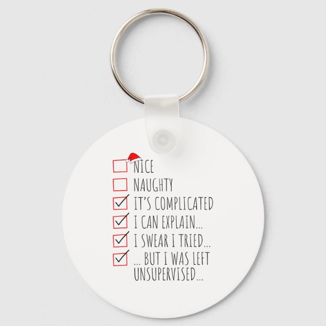 Funny Xmas Nice Naughty List I Can Explain I Swear Keychain (Front)