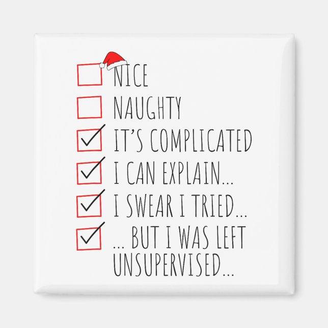 Funny Xmas Nice Naughty List I Can Explain I Swear Magnet (Front)