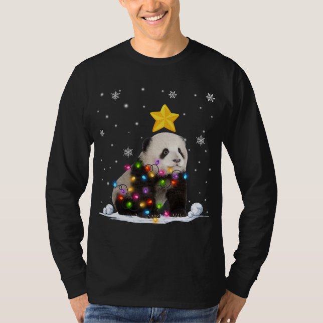 Funny Xmas Panda Bear Animals Lover Christmas Tree T-Shirt (Front)