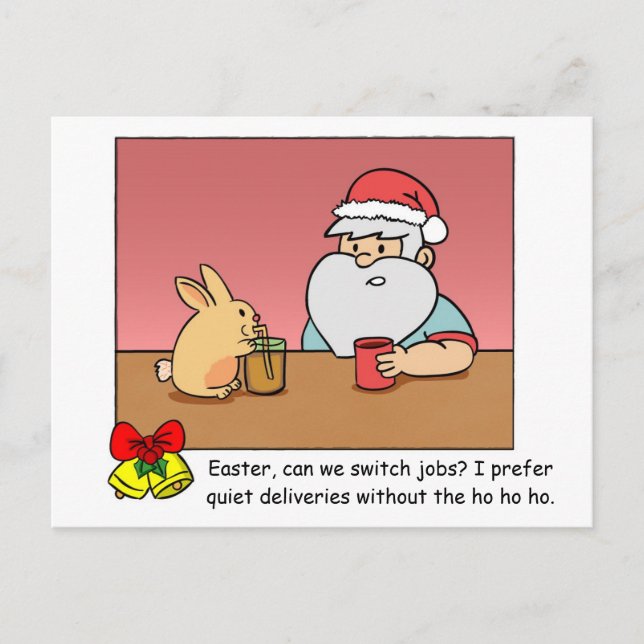 Funny X'mas Postcard: Santa changing jobs Holiday Postcard (Front)