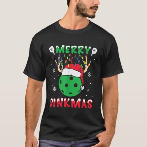 Funny Xmas Reindeer Santa Merry Pickleball Christm T_Shirt