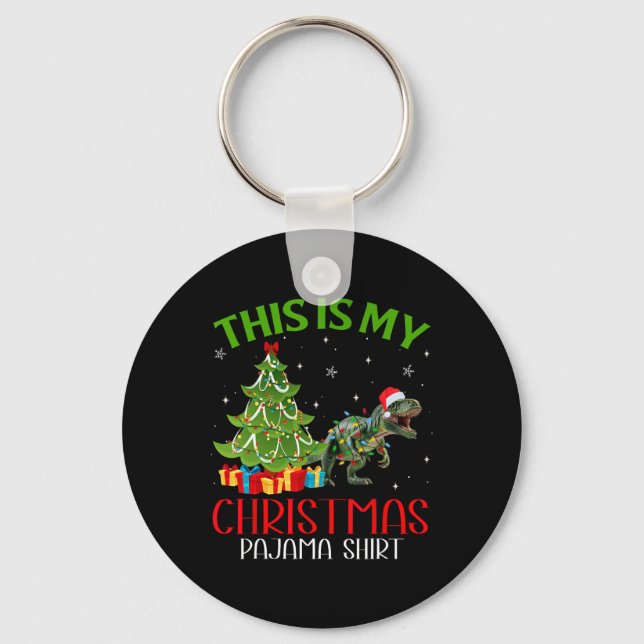 Funny Xmas Santa Lights This Is My Dinosaur Christ Keychain (Front)