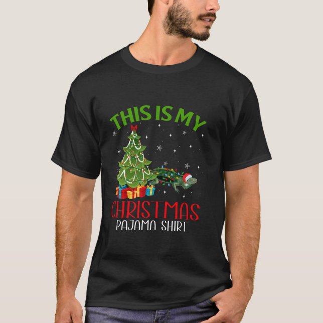 Funny Xmas Santa Lights This Is My Iguana Christma T-Shirt (Front)