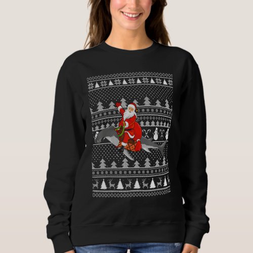 Funny Xmas Santa Riding Hammerhead Shark Ugly Chri Sweatshirt