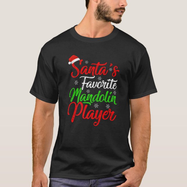 Funny Xmas Santa's Favorite Mandolin Player Christ T-Shirt (Front)
