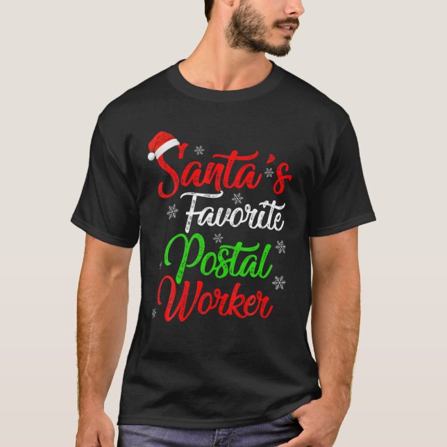 Funny Xmas Santa's Favorite Postal Worker Christma T-Shirt (Front)