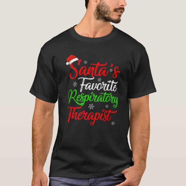 Funny Xmas Santa's Favorite Respiratory Therapist T-Shirt (Front)