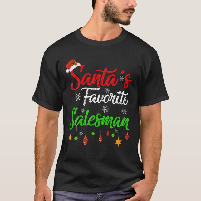 Funny Xmas Santa's Favorite Salesman Christmas T-Shirt (Front)