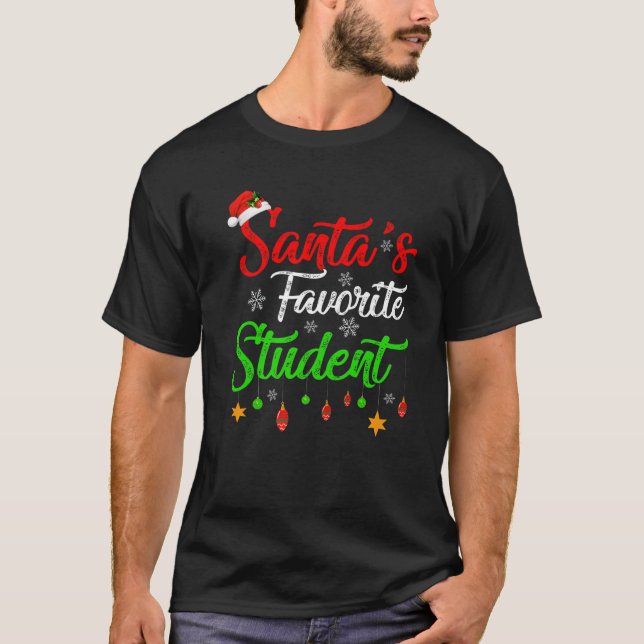 Funny Xmas Santa's Favorite Student Christmas T-Shirt (Front)