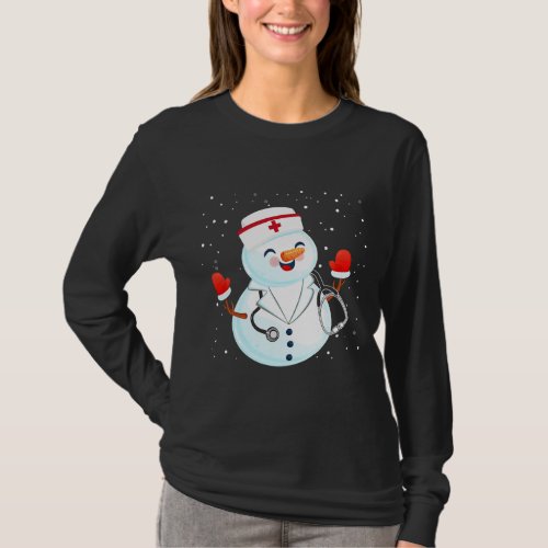 Funny Xmas Snowman Medical Scrub Nurse Christmas T_Shirt