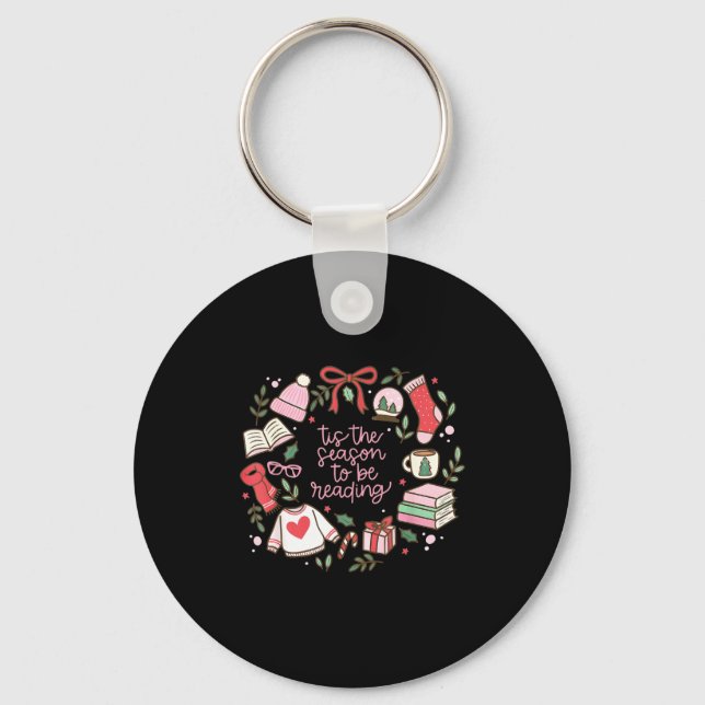 Funny Xmas Tis The Season To Be Reading Books Paja Keychain (Front)
