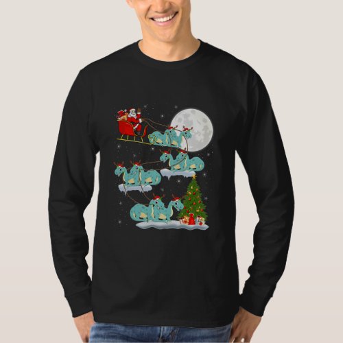 Funny Xmas Tree Santa Riding Diplodocus Dinosaur T_Shirt