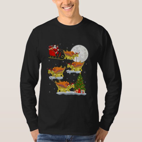 Funny Xmas Tree Santa Riding Stegosaurus Dinosaur T_Shirt