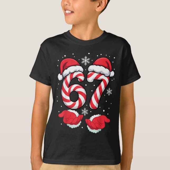 Funny Xmas Viral 67 Candy Canes Santa Funny Holida T-Shirt (Front)