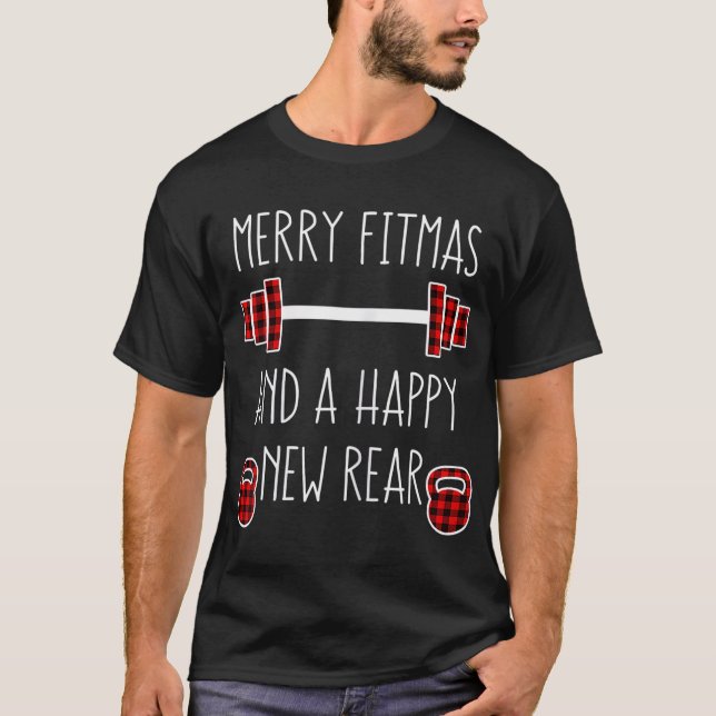 Funny Xmas Workout Gift Merry Fitmas and a Happy T-Shirt (Front)