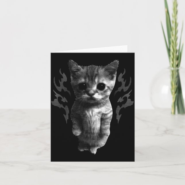 Funny Y2k Retro Cat Silly Vintage Kitten Meme Cat  Card (Front)